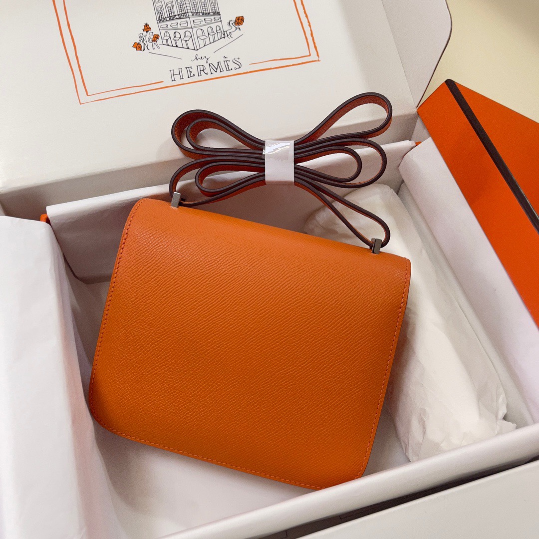 Hermes Constance 18 Mini Shoulder Bag In Orange Epsom Leather